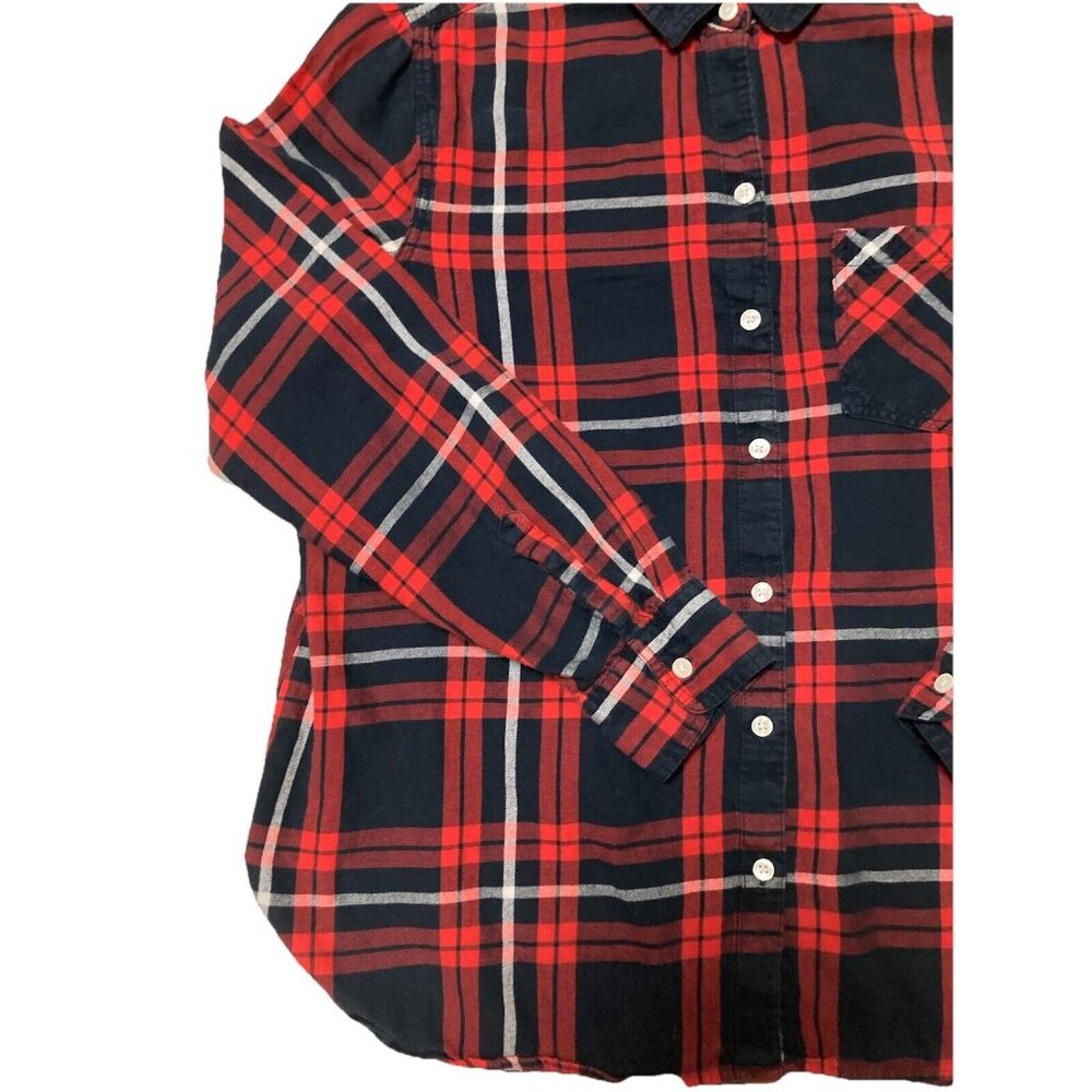 Old Navy Red White Blue Plaid Flannel The Classic Shirt Womens XL Cotton Buttons - Picture 2 of 4